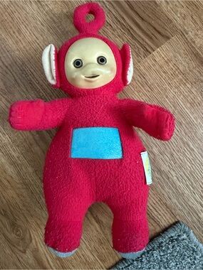 Red Plush Teletubbies Character Toy with Blue Tummy
